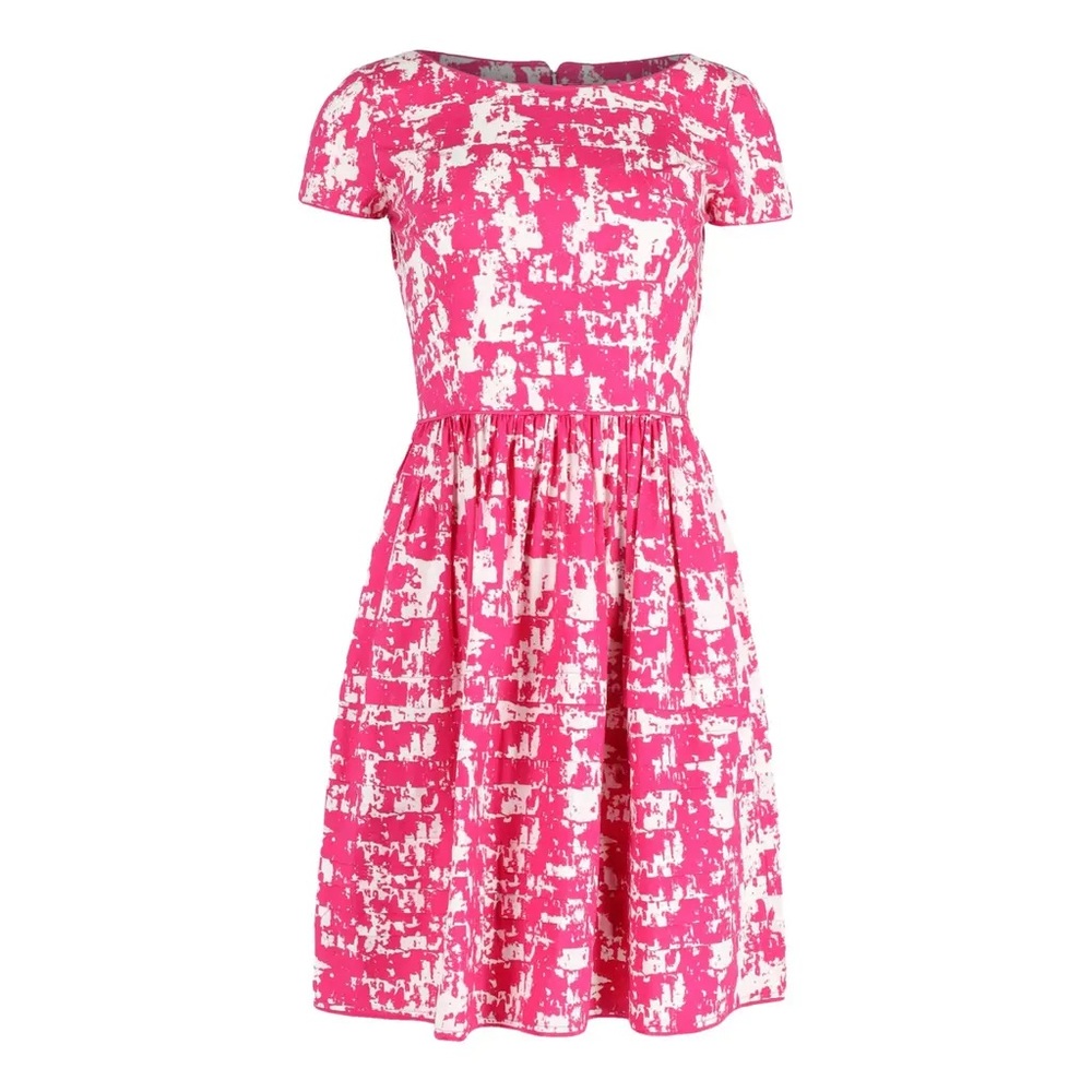 Oscar de la Renta Abstract Pink + White Print Knee-Length Cotton Dress Sz 2 EUC